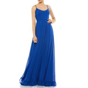 Mac Duggal Womens Blue Chiffon Maxi Formal Evening Dress Gown NWT